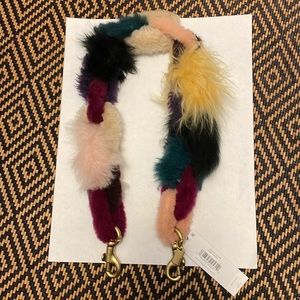 Coach short chain strap in shearling Multi Rainbow NWT Style CN066 bag strap